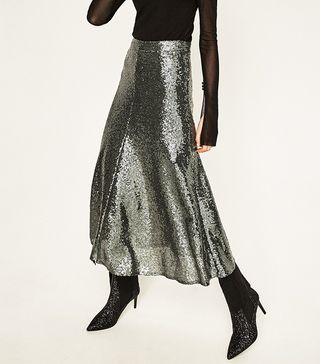 Zara + Sequined Midi Skirt