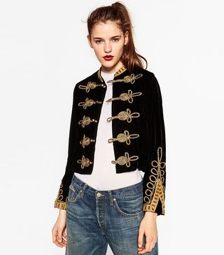 Zara + Military Velvet Toggle Jacket