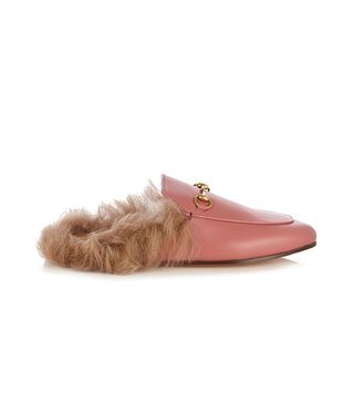 Gucci + Princeton Fur-Lined Leather Backless Loafers