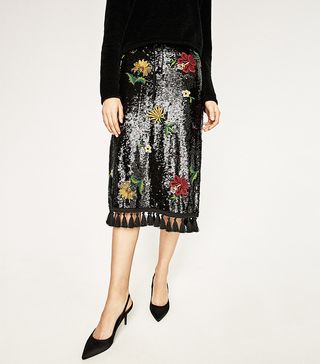 Zara + Midi Embroidered Skirt
