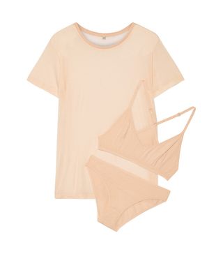 Baserange + Bamboo-Jersey T-Shirt, Soft-Cup Bra And Briefs Set