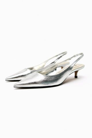 Zara + Metallic Kitten Heel Slingbacks