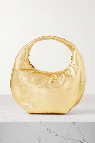 Oroton + Tulip Mini Metallic Crinkled-Leather Tote