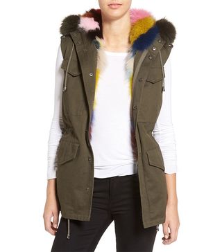 Jocelyn + Army Vest With Removable Genuine Fox Fur Hood 
Lining