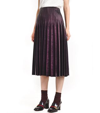 Pixie Market + Burgundy Metallic Pleated Skirt