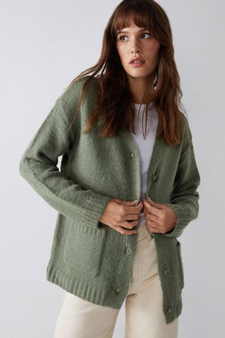 Warehouse + Button Up Brushed Cardigan