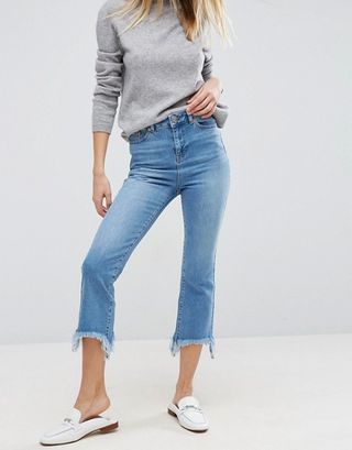 ASOS + Cropped Flare Jeans in Mid Stonewash with Arched Hem