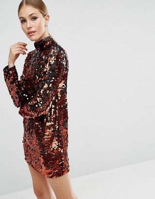 ASOS + Copper Sequin High Neck Shift Mini Dress