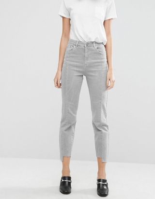 ASOS + Deconstructed Pencil Straight Leg Jeans In Husk Wash