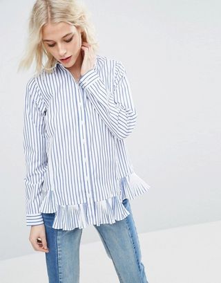 ASOS + Stripe Cotton Shirt with Ruffle Hem