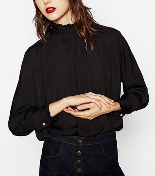 Zara + High Collar Blouse