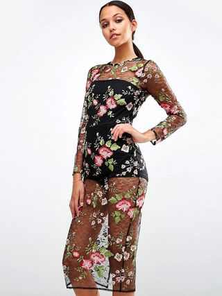 ASOS + Lace Floral Mesh Bodycon Dress with Bodysuit