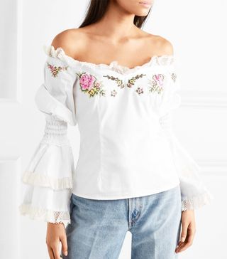 Alice McCall + Bon Voyage Off-the-Shoulder Embroidered Cotton Blouse