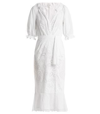 Saloni + Olivia Puff-Sleeve Cotton Broderie-Anglaise Dress