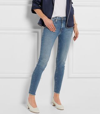Frame + Mid-Rise Frayed Skinny Jeans