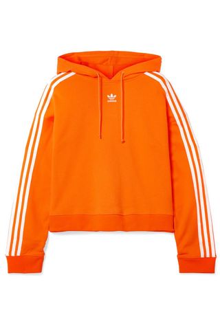 Adidas Originals + Cropped Striped Cotton-Terry Hoodie