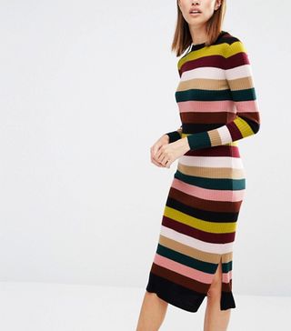 Whistles + Rib Knit Dress in Multi Stripe