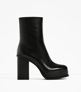 Zara + Leather Ankle Boots with Lined Platform