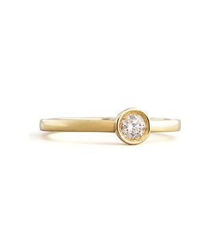 Robert Coin + 18k Yellow Gold Diamond Solitaire Station Ring