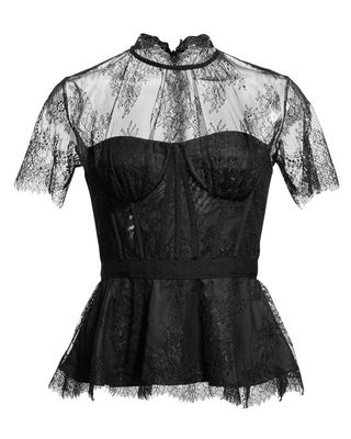 Jonathan Simkhai + Kehlani Mock-Neck Bustier Lace Peplum Top