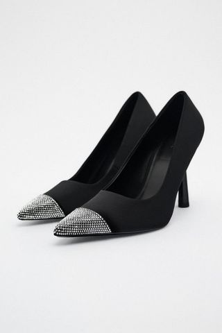 Zara + High Heeled Rhinestone Pumps