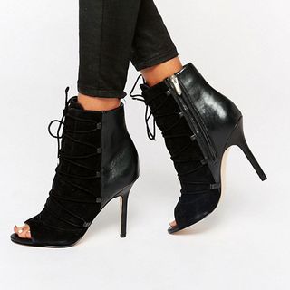 Sam Edelman + Asher Black Suede Peep Toe Ankle Boots