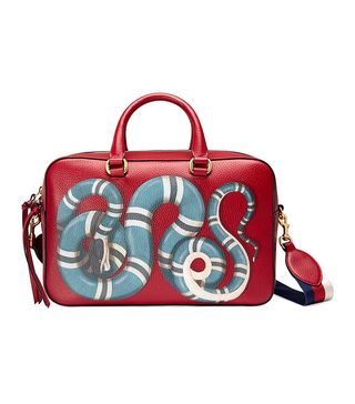 Gucci + Snake Print Leather Top Handle Bag