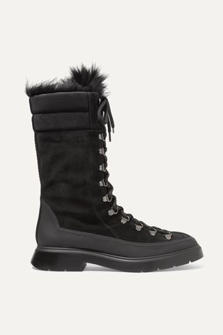 Stuart Weitzman + Jessie Shearling and Rubber-Trimmed Suede Boots