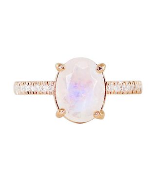 Luna Skye + 14K Gold and Diamond Solitaire Moonstone Eternity Ring