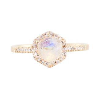 Luna Skye + Gold and Diamond Moonstone Hex Ring