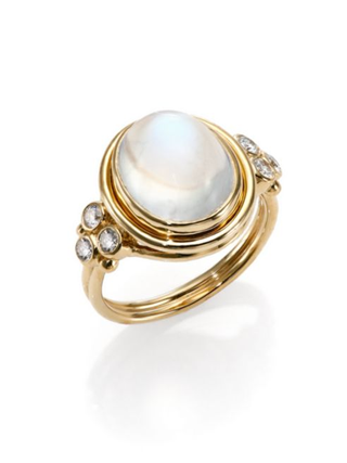 Temple St. Clair + Royal Blue Moonstone, Diamond & 18K Yellow Gold Oval Ring