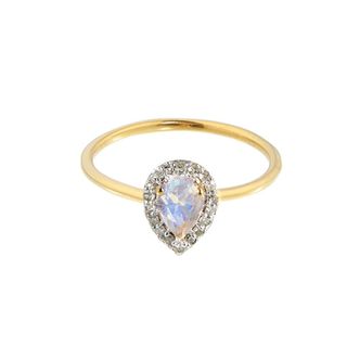 Carrie Elizabeth + 14k Solid Gold Pear Shape Moonstone & Diamond Ring