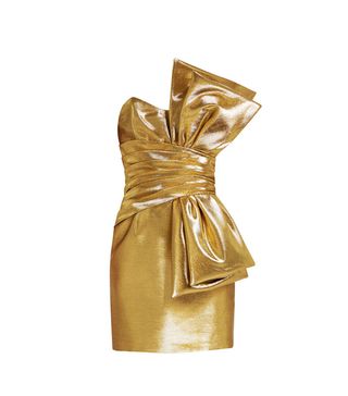 Saint Laurent + Strapless Lamé Bow Dress