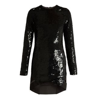 Anthony Vaccarello + Long-Sleeved Sequin-Embellished Silk Dress