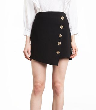 Pixie Market + Button Asymmetric Black Mini Skirt