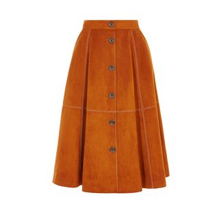 Karen Millen + Button-Front Faux Suede Skirt