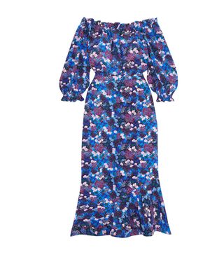 Saloni + Grace Off-The-Shoulder Floral-Print Silk-Crepe Dress