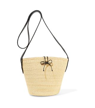 Sensi Studio + Leather-Trimmed Woven Toquilla Straw Shoulder Bag