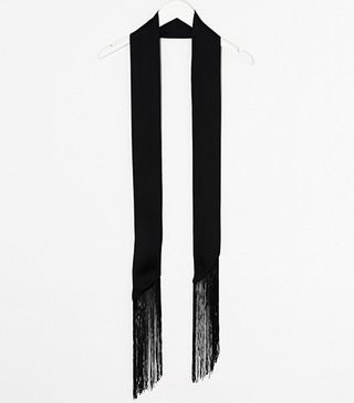 ASOS + Long Skinny Scarf in Black With Fringing