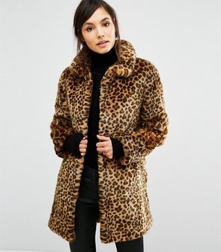 Oasis + Animal Print Faux Fur Coat