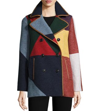 Tory Burch + Cheval Colorblock Pea Coat in Carnavalet