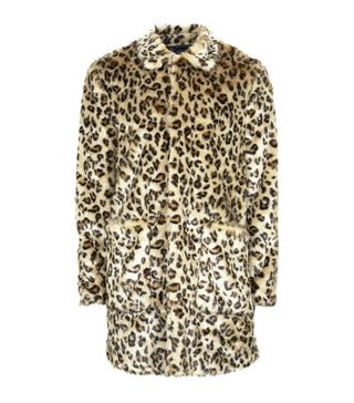 Topman + Leopard Print Faux Fur Overcoat