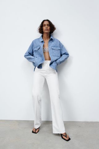 Zara + Quilted Denim Jacket