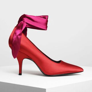 Charles & Keith + Scarf Bow Satin Pumps