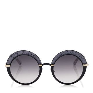 Jimmy Choo + Gotha/s Black Gold and Glitter Round Framed Sunglasses