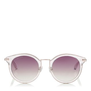 Jimmy Choo + Raffy Glitter and Metal Round Framed Sunglasses