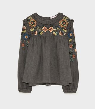 Zara + Embroidered Top