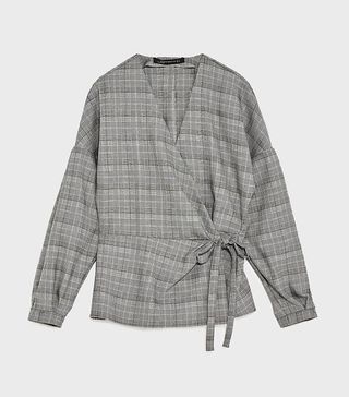Zara + Checked Wrap Blouse