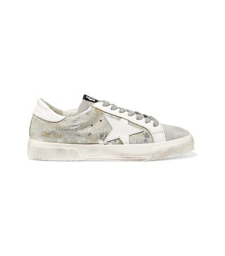 Golden Goose Deluxe Brand + May Distressed Metallic Calf Hair, Suede and Leather Sneakers