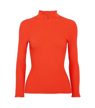 Ganni + Romilly Crochet-Trimmed Ribbed-Knit Top